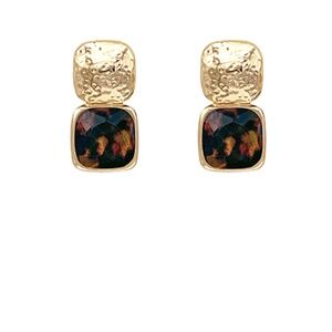 Bold Faceted Stone Square Earrings